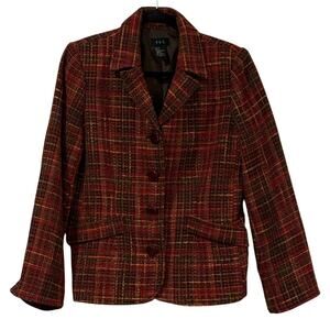 VINTAGE Wool Blend Tweed Jacket Women SZ 8 Cinched Waist Heritage Dark Academia